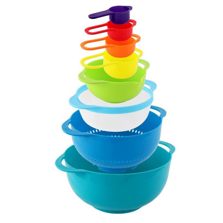 8-Piece Plastic Assorted Colors Mixing Bowl Set with Measuring Cups