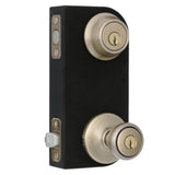 Tylo Antique Brass Entry Door Knob and Single Cylinder Deadbolt Combo Pack with Microban Antimicrobial Technology - Super Arbor