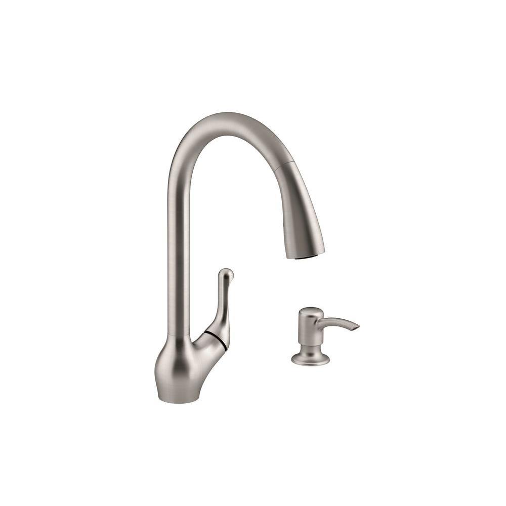 Barossa Single-Handle Pull-Down Sprayer Kitchen Faucet with Soap/Lotion Dispenser in Vibrant Stainless - Super Arbor
