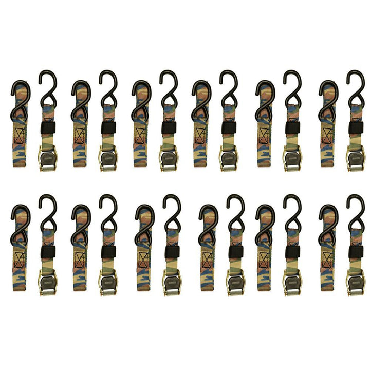 1 in. x 6 ft. Camo Cam Buckle Tie Down Strap, Built-In Velcro for Easy Repacking (12-Pack) - Super Arbor