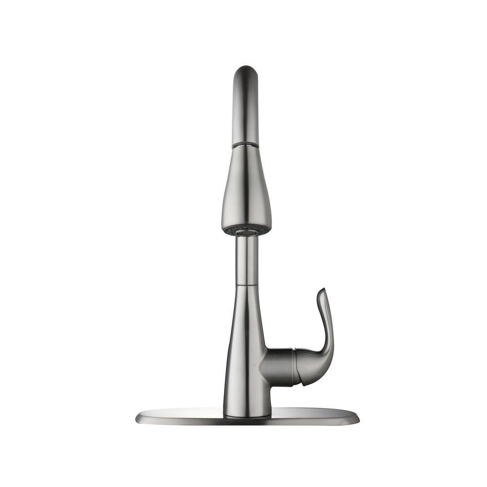 Carla Single-Handle Pull-Down Sprayer Kitchen Faucet in Stainless Steel - Super Arbor
