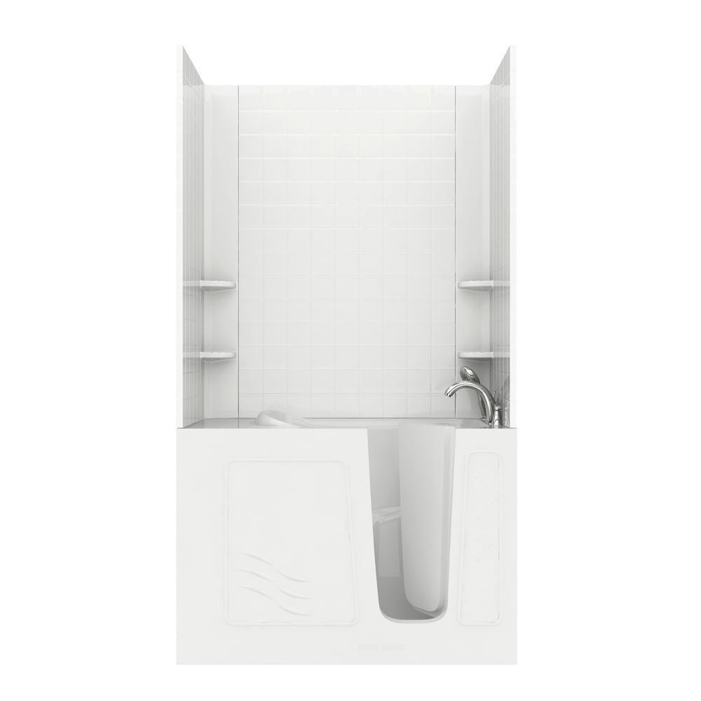 Rampart Nova Heated 5 ft. Walk-in Whirlpool Bathtub with 6 in. Tile Easy Up Adhesive Wall Surround in Biscuit - Super Arbor