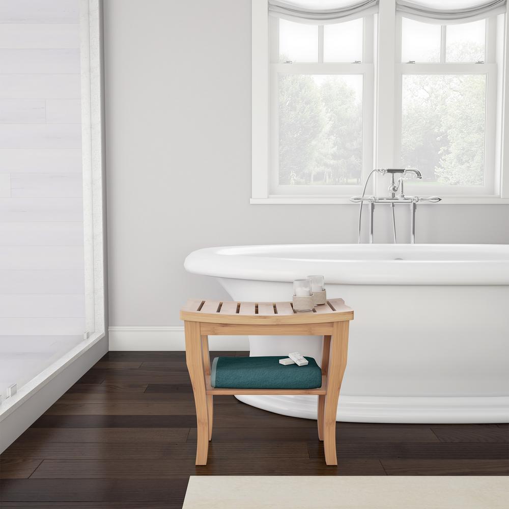10 in. W x 19 in. L x 17.6 in. H Bamboo Shower Bench with Shelf - Super Arbor