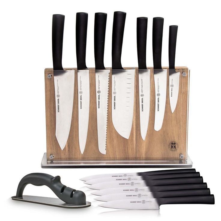15-Piece Stainless Steel Carbon 6-Cutlery Set with Acacia Downtown Knife Block