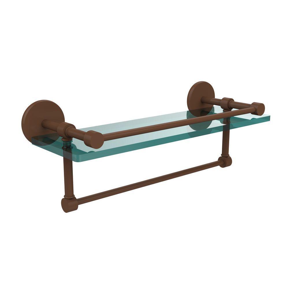 16 in. L  x 5 in. H  x 5 in. W Clear Glass Bathroom Shelf with Towel Bar in Oil Rubbed Bronze - Super Arbor