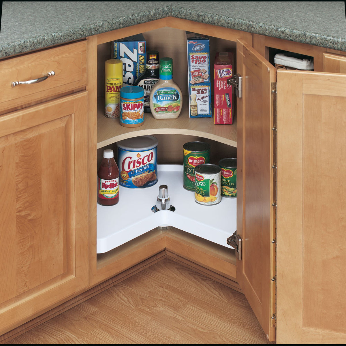 Rev-A-Shelf 28 in White Polymer Kidney Lazy Susan, Bottom-Mount Single Shelf