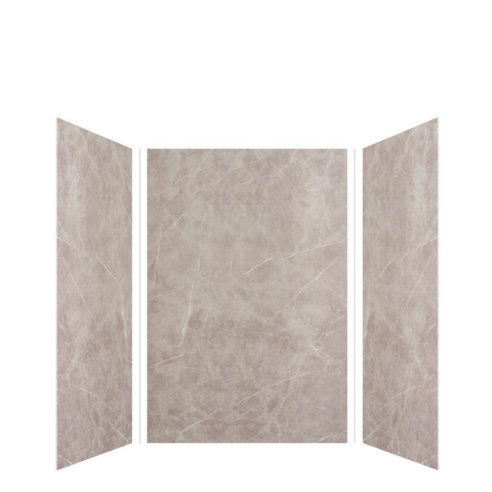 Expressions 48 in. x 48 in. x 96 in. 4-Piece Easy Up Adhesive Alcove Shower Wall Surround in Bianca - Super Arbor