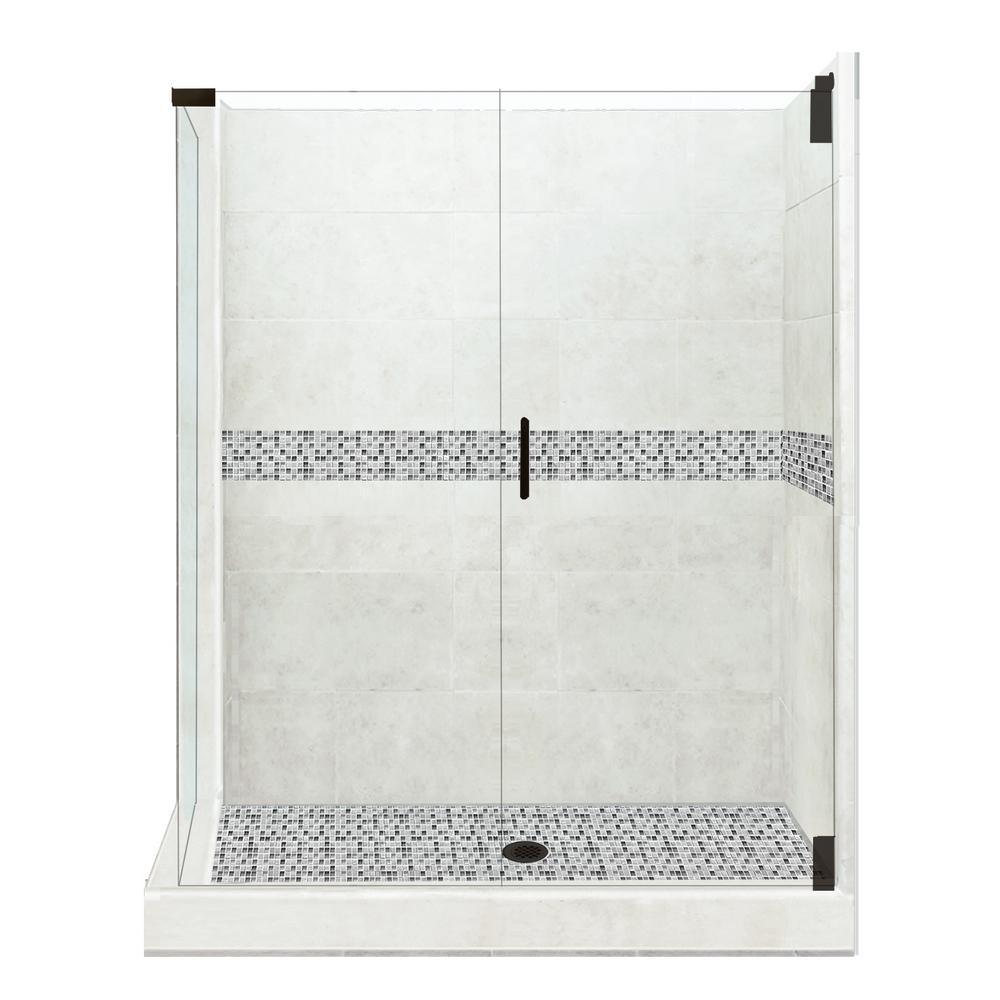 Del Mar Grand Hinged 36 in. x 42 in. x 80 in. Right-Hand Corner Shower Kit in Natural Buff and Chrome Hardware - Super Arbor