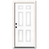 30 in. x 80 in. Premium 6-Panel Primed White Steel Prehung Front Door Left-Hand Outswing and 4 in. Wall - Super Arbor