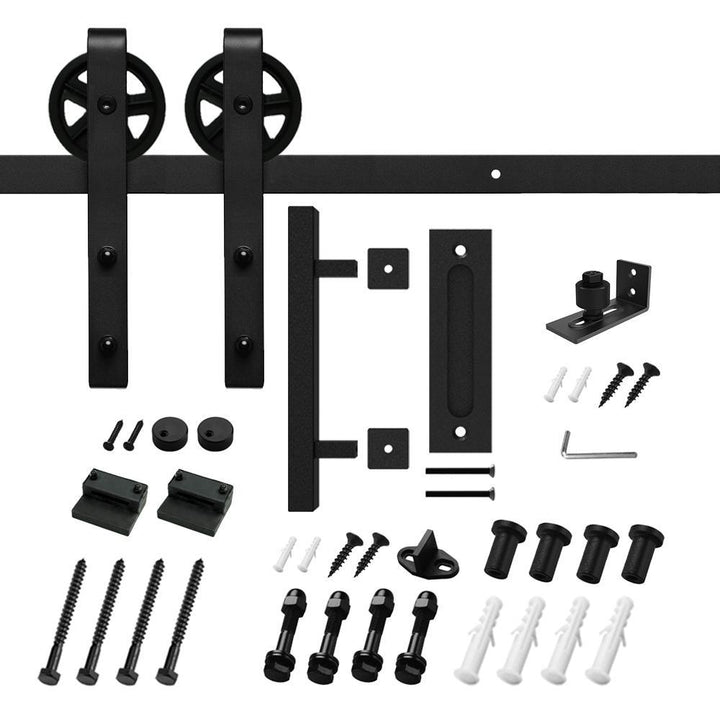 5 ft./60 in. Black Steel Bent Strap Sliding Barn Door Track and Hardware Kit with 12 in. Square Pull and Flush Handle - Super Arbor