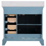 Strousse 37 in. W x 22 in. D Vanity in Distressed Blue Fog with Engineered Stone Top in Ice Diamond with White Sink - Super Arbor