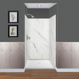 Expressions 48 in. x 48 in. x 96 in. 4-Piece Easy Up Adhesive Alcove Shower Wall Surround in Bianca - Super Arbor