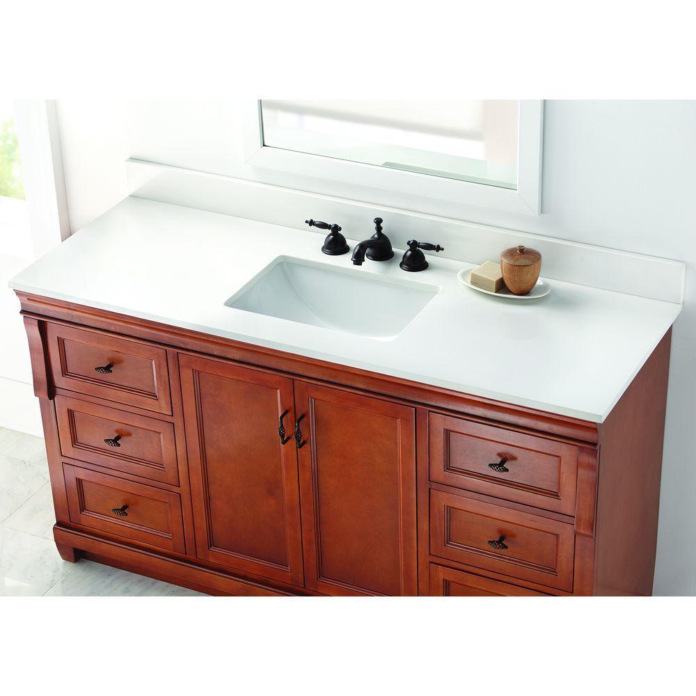 61 in. W Engineered Marble Single Sink Vanity Top in Winter White with White Trough Sink - Super Arbor