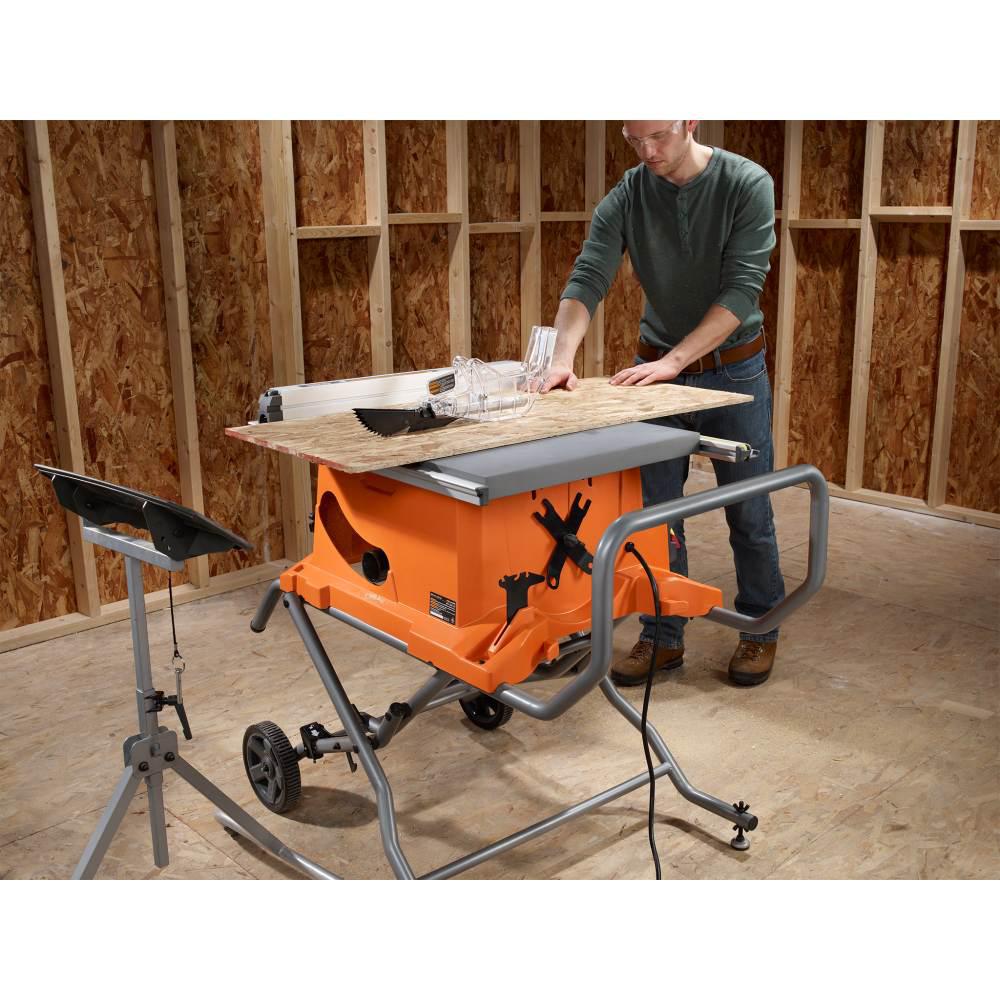 RIDGID 10 in. Pro Jobsite Table Saw with Stand + 18V Cordless Drill/Driver Kit (1) 2.0Ah Battery, Charger, Tool Bag