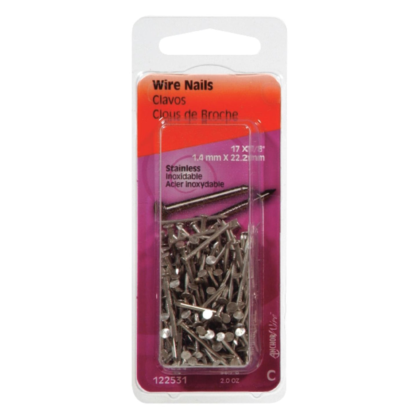 Hillman 17 Ga. x 7/8 in. Stainless Steel Wire Nails, 1-Pack, 2 oz