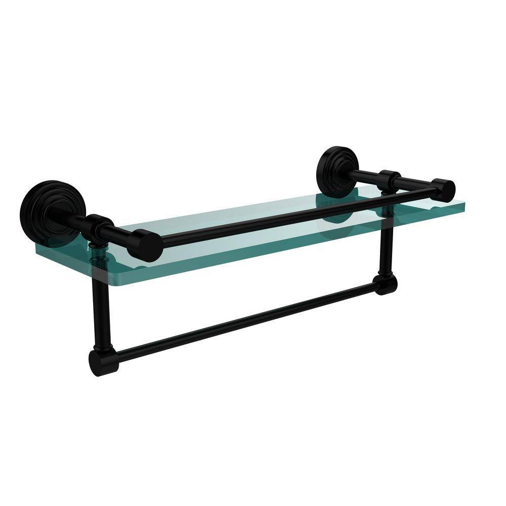 16 in. L  x 5 in. H  x 5 in. W Clear Glass Bathroom Shelf with Towel Bar in Polished Nickel - Super Arbor