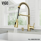 Brant Single-Handle Pull-Down Sprayer Kitchen Faucet with Soap Dispenser in Matte Gold - Super Arbor