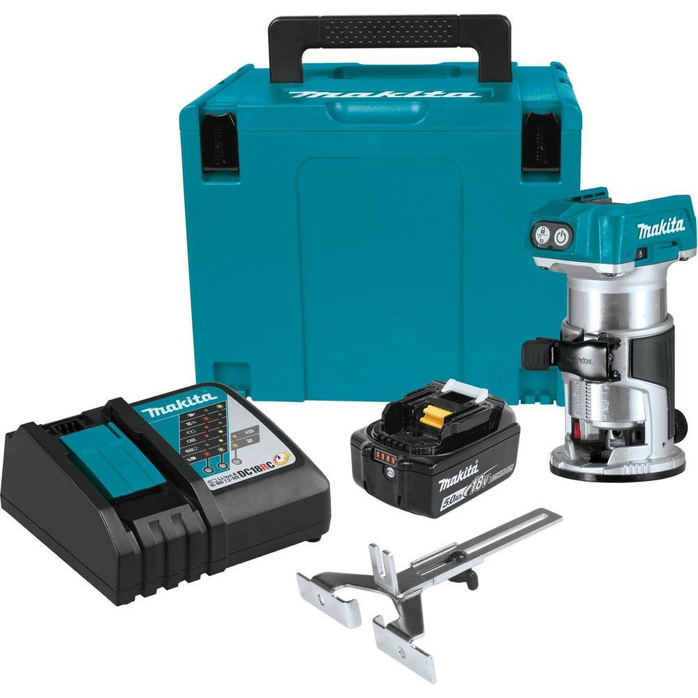 18-Volt LXT Lithium-Ion Brushless Cordless Compact Router Fixed Base Starter Kit (5.0 Ah) - Super Arbor