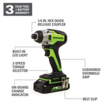 24-Volt Cordless Battery Brushless Impact Driver, 2 Batteries and Charger Included ID24L1520 - Super Arbor
