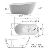 Colombes 67 in. Acrylic Flatbottom Freestanding Bathtub in White - Super Arbor