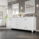Eviva Frontier 84"W x 22"D White Double Sink Bathroom Vanity with White Carrara Marble Countertop and Undermount Porcelain Sinks