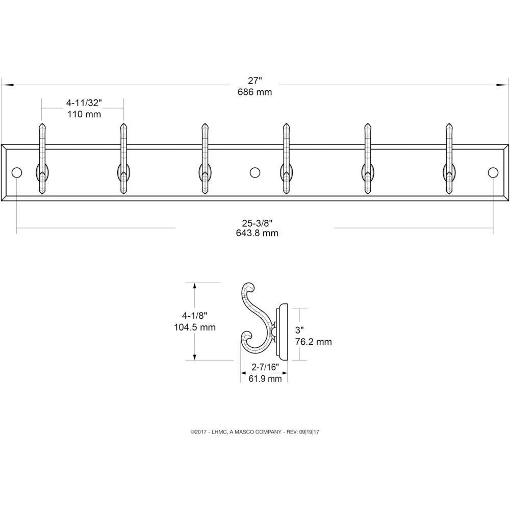 27 in. Black and Satin Nickel Scroll Hook Rack - Super Arbor