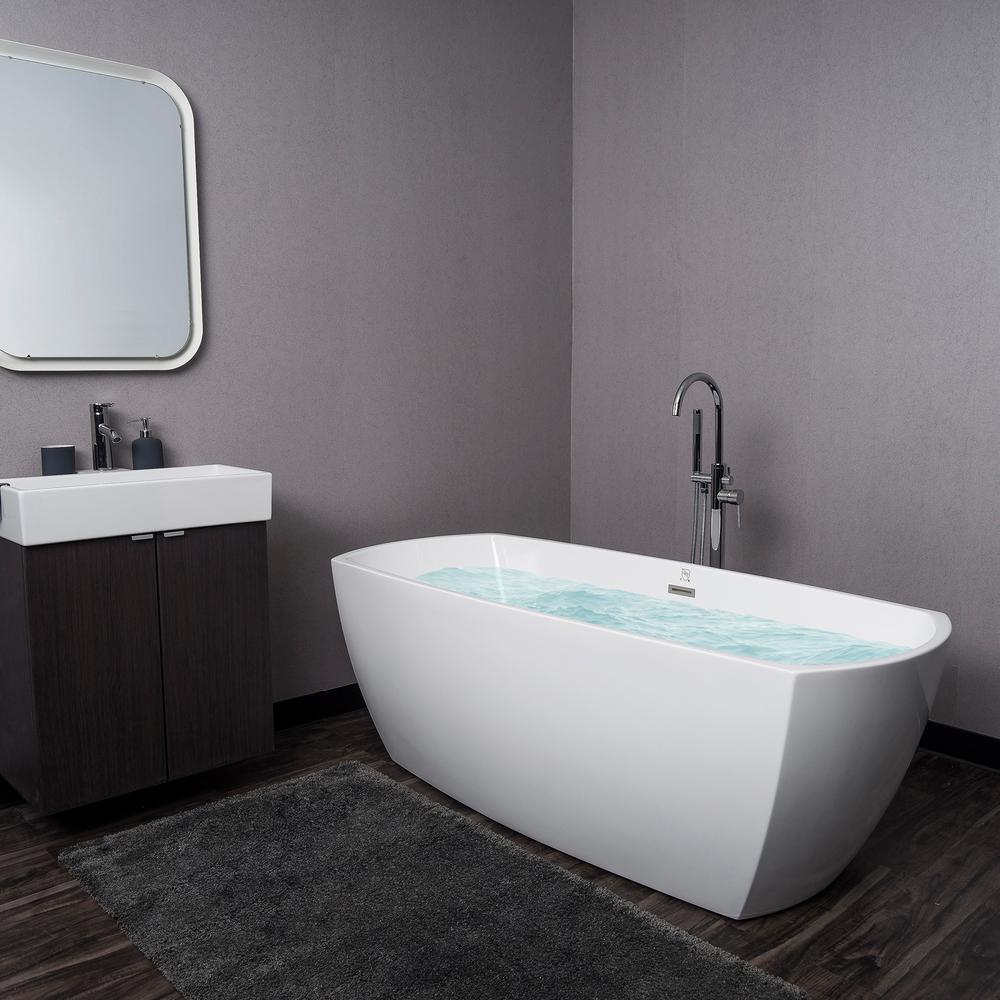 69 in. Acrylic Center Drain Rectangular Double Ended Flatbottom Freestanding Bathtub in White - Super Arbor
