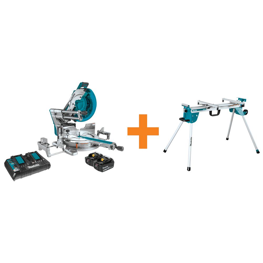 18-Volt X2 LXT (36V) Brushless 12 in. Dual-Bevel Sliding Compound Miter Saw with bonus Compact Folding Miter Saw Stand - Super Arbor
