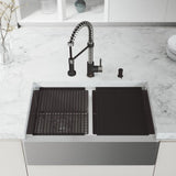 Oxford Stainless Steel 33 in. Double Bowl Flat Farmhouse Apron-Front Workstation Kitchen Sink with Accessories - Super Arbor