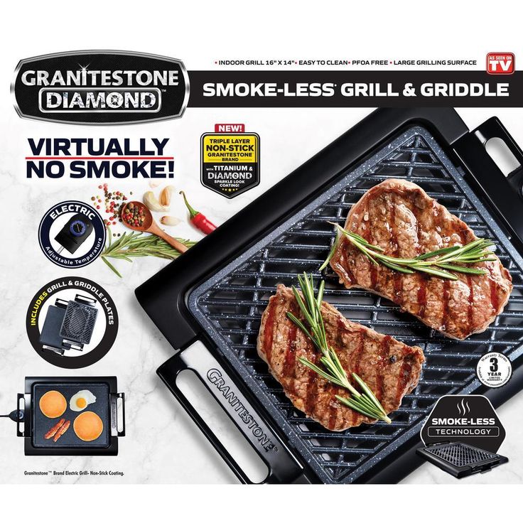 234 sq. in. Triple Layer Titanium and Diamond Infused Coating Non-Stick Smoke-Less Electric Indoor Grill and Griddle