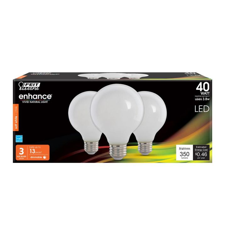 Feit Electric 40-Watt Equivalent G25 Dimmable Filament ENERGY STAR White Glass LED Light Bulb, Soft White (3-Pack)