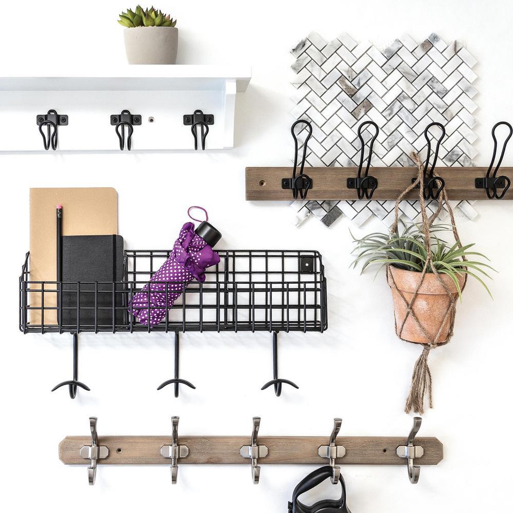 17-3/4 in. Matte Black Industrial Basket with Hooks - Super Arbor