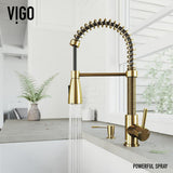 Brant Single-Handle Pull-Down Sprayer Kitchen Faucet with Soap Dispenser in Matte Gold - Super Arbor