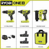 18-Volt ONE+ Lithium-Ion Cordless 3-Tool Combo Kit with Drill/Driver, Impact Driver, AirStrike 18-Gauge Brad Nailer - Super Arbor