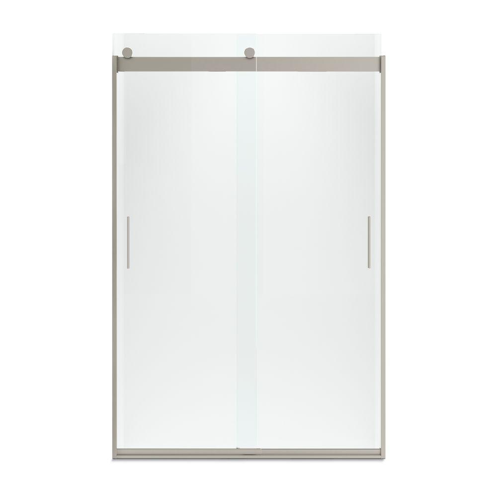 Levity 48 in. x 74 in. Semi-Frameless Sliding Shower Door in Nickel with Handle - Super Arbor