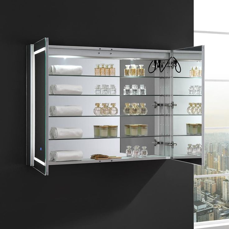 Spazio 48 in. W x 36 in. H Recessed or Surface Mount Medicine Cabinet with LED Lighting and Mirror Defogger
