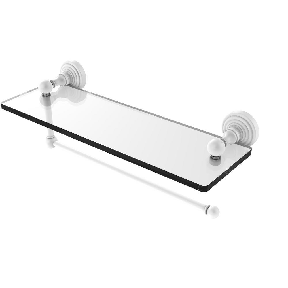 Waverly Place 16 in. L  x 5 in. H  x 5 in. W Paper Towel Holder with Clear Glass Shelf in Satin Nickel - Super Arbor