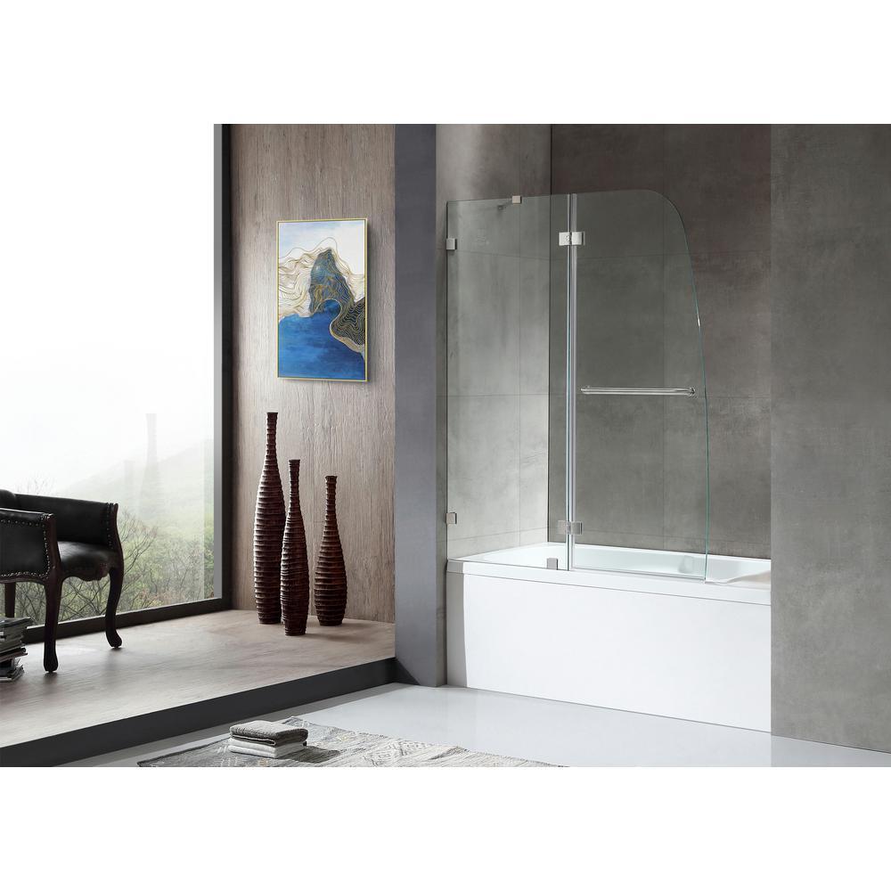 HERALD Series 48 in. x 58 in. Frameless Hinged Tub Door in Brushed Nickel with Towel Bar with Handle - Super Arbor