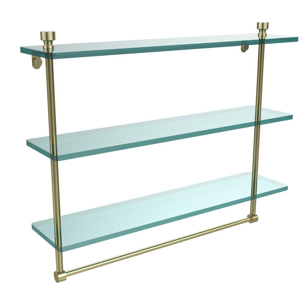 Foxtrot 22 in. L  x 18 in. H  x 5 in. W 3-Tier Clear Glass Bathroom Shelf with Towel Bar in Satin Nickel - Super Arbor