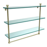 Foxtrot 22 in. L  x 18 in. H  x 5 in. W 3-Tier Clear Glass Bathroom Shelf with Towel Bar in Satin Nickel - Super Arbor