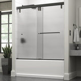 Portman 60 x 59-1/4 in. Frameless Mod Soft-Close Sliding Bathtub Door in Nickel with 3/8 in. (10mm) Clear Glass - Super Arbor