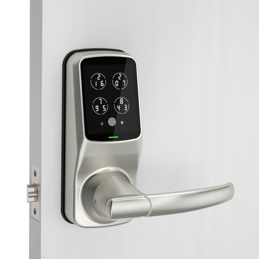 Secure PRO Satin Nickel Smart Lock Latch with 3D Fingerprint and Wi-Fi (Works with Alexa and Google Home) - Super Arbor