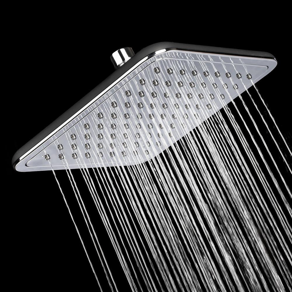 1-Spray 7.85 in. Single Wall Mount Fixed Rain Shower Head in Black - Super Arbor