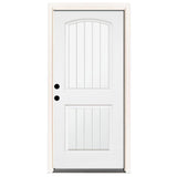 32 in. x 80 in. Premium 2-Panel Plank Primed White Steel Prehung Front Door with 32 in. Left-Hand Outswing & 4 in. Wall - Super Arbor