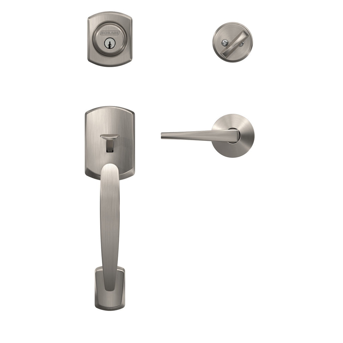 Schlage Custom Greenwich Matte Black Single Cylinder Door Handleset with Eller Lever
