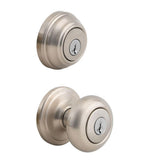 Juno Satin Nickel Exterior Entry Door Knob and Double Cylinder Deadbolt Combo Pack Featuring SmartKey Security - Super Arbor