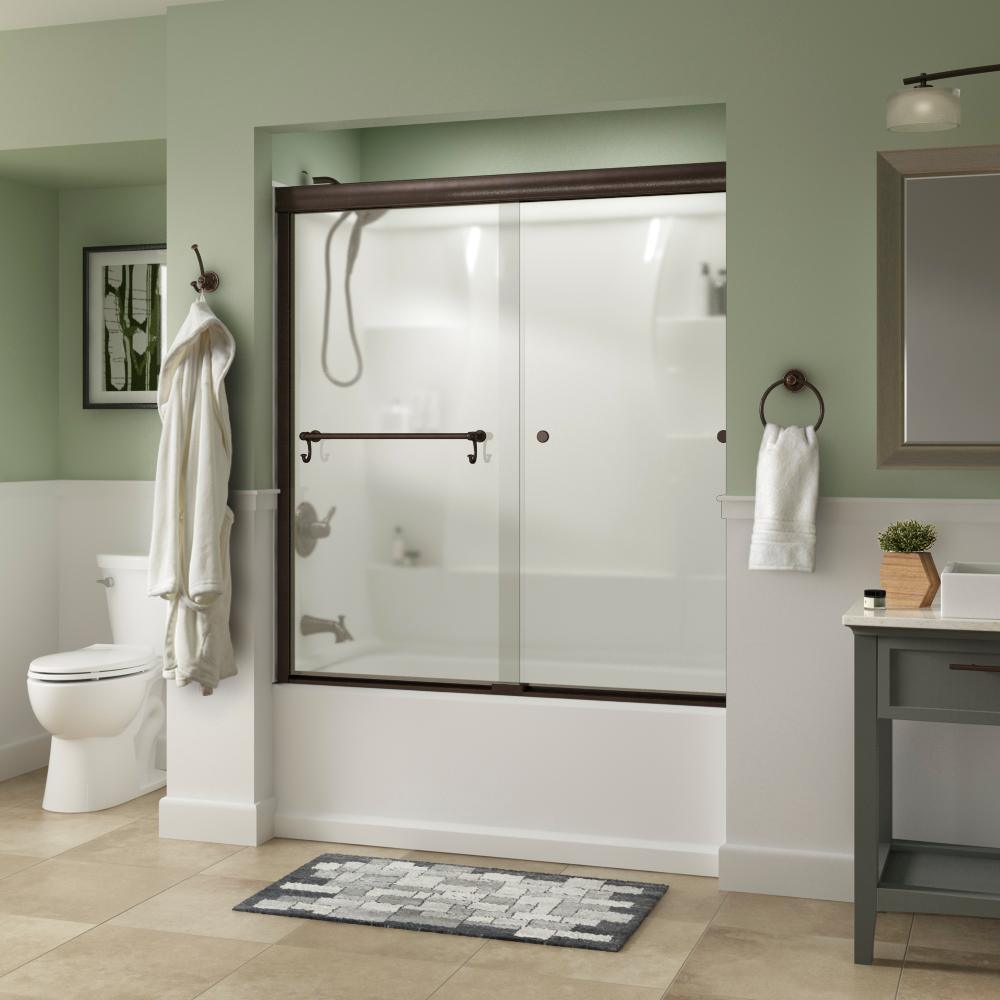 Portman 60 in. x 58-1/8 in. Semi-Frameless Traditional Sliding Bathtub Door in Bronze with Rain Glass - Super Arbor