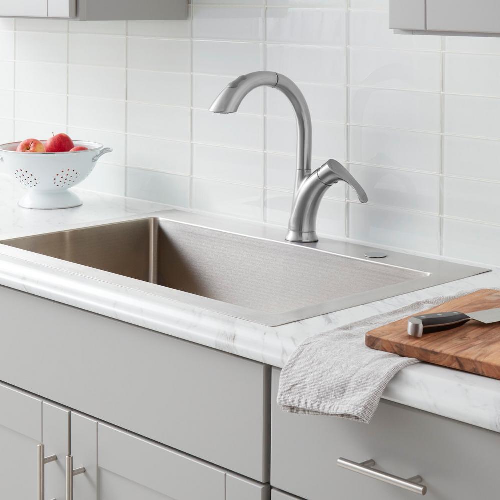 Ginger Single-Handle Pull-Down Sprayer Kitchen Faucet in Brushed Nickel - Super Arbor