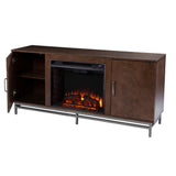 Oliver 60 in. Electric Fireplace in Brown with Matte Silver - Super Arbor