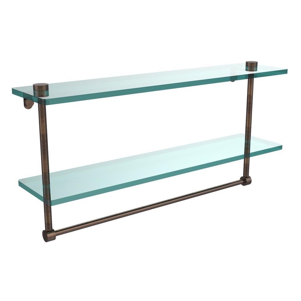 22 in. L  x 12 in. H  x 5 in. W 2-Tier Clear Glass Bathroom Shelf with Towel Bar in Oil Rubbed Bronze - Super Arbor